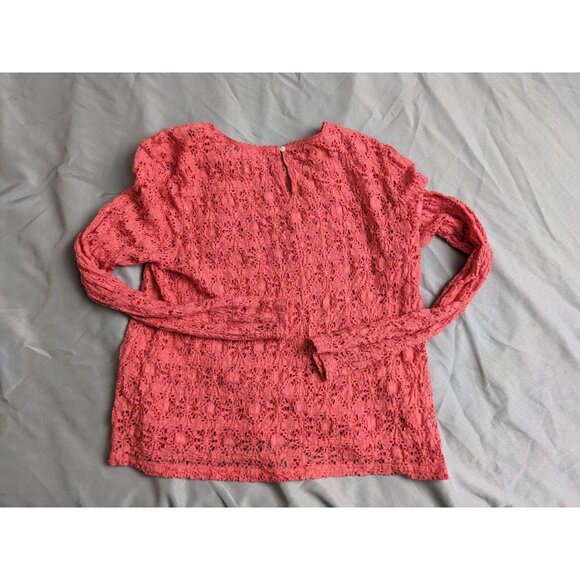 Gap Top Pink Crochet Textured Long Sleeve Y2K Cotton Pullover Womens Size L - Picture 5 of 8